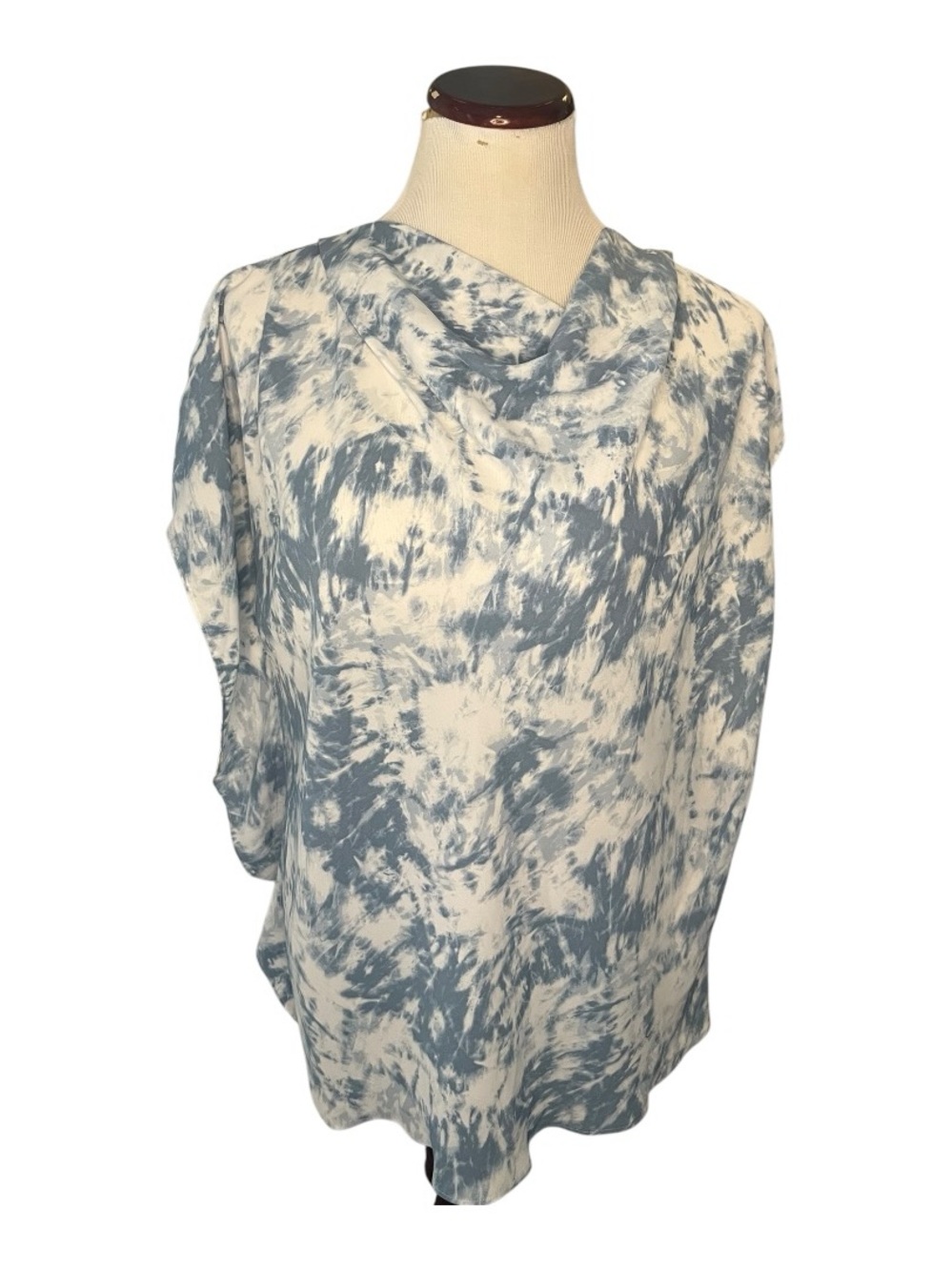 Like New! Halston Heritage Blue and White Tie-Dye Cowl Neck Tunic, Sz XL